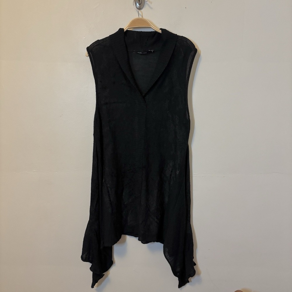 Lauren Vidal Tank Top Tunic Alpaca Wool Blend Lagenlook Goth Jacquard XL Black‎